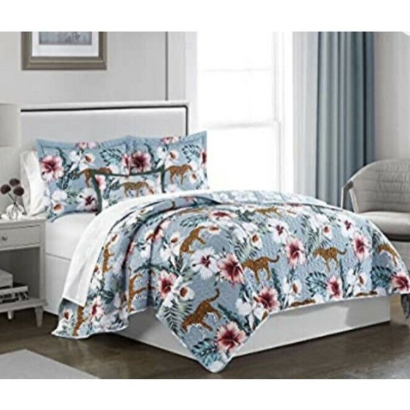 Chic Home Design Blue Tropical Leopard Queen - Picture 1 of 11